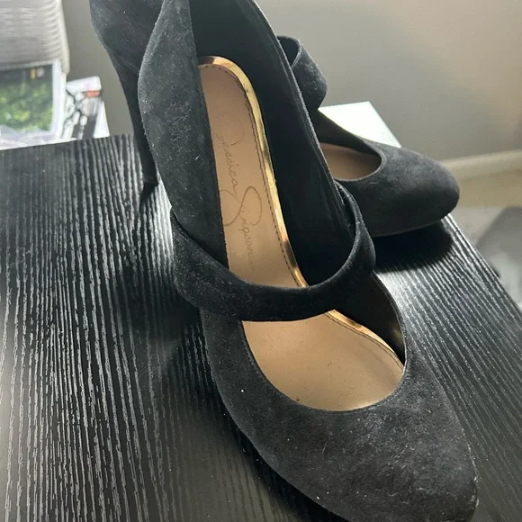 Jessica Simpson Black Mary Jane Heels Size 7.5 Ankle Strap Pumps - Picture 3 of 6